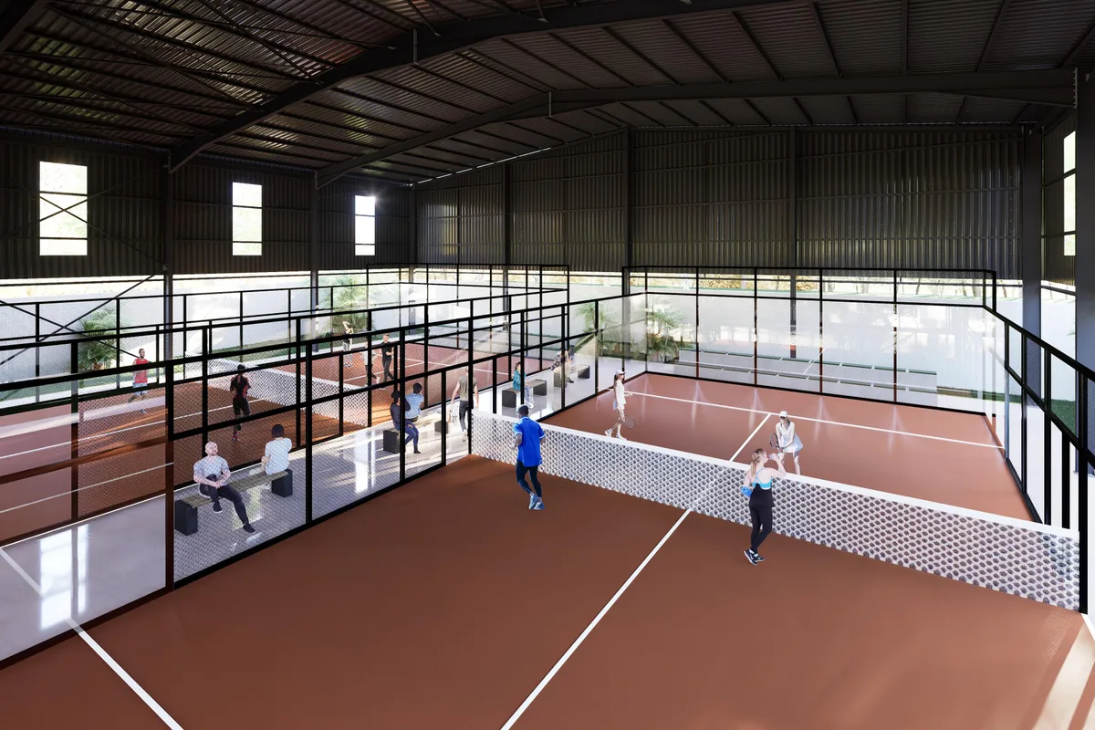 Architectural preview of Rebound’s indoor padel courts